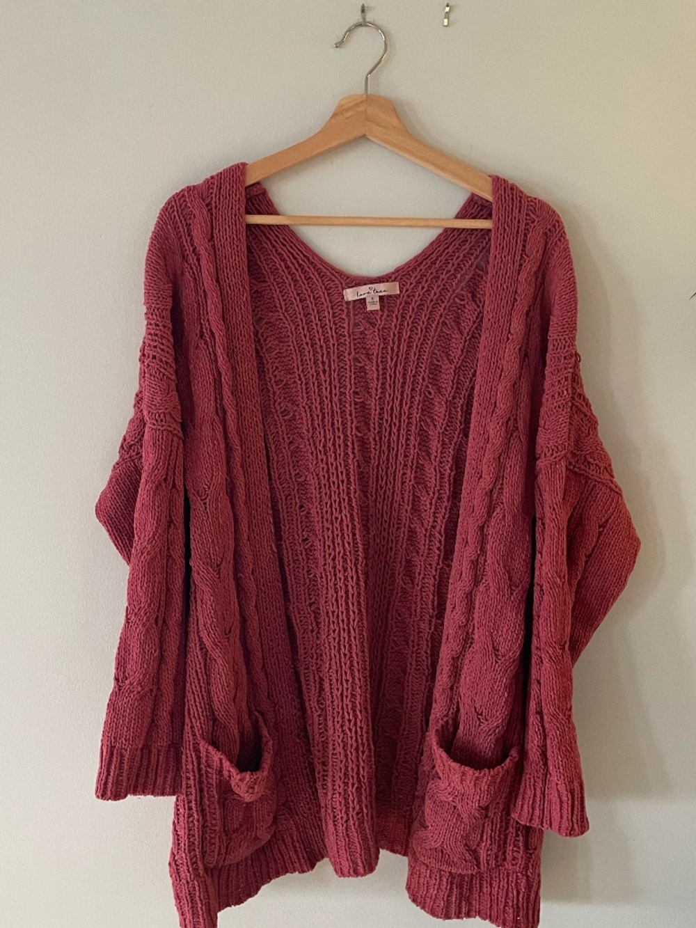 Love Tree Mauve Dusty Rose Cable Knit Cardigan Button Front Cozy Sweater, Small